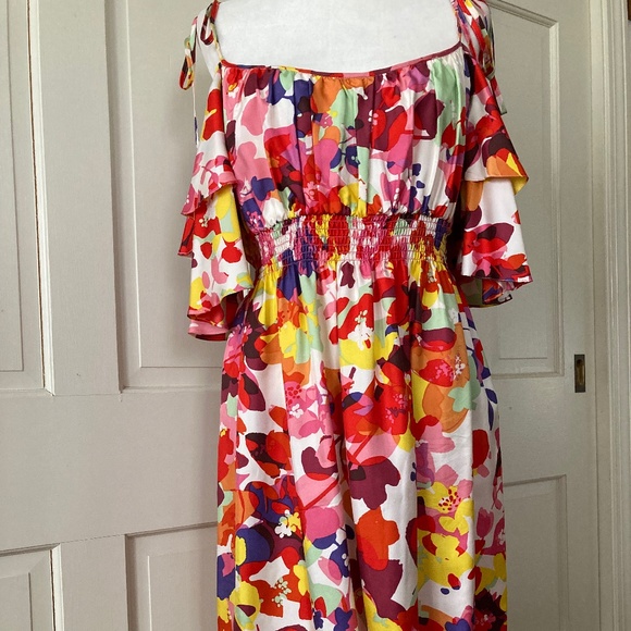 Boston Proper Floral Silk Dress w Spaghetti Ties SZ 16 - Picture 2 of 12